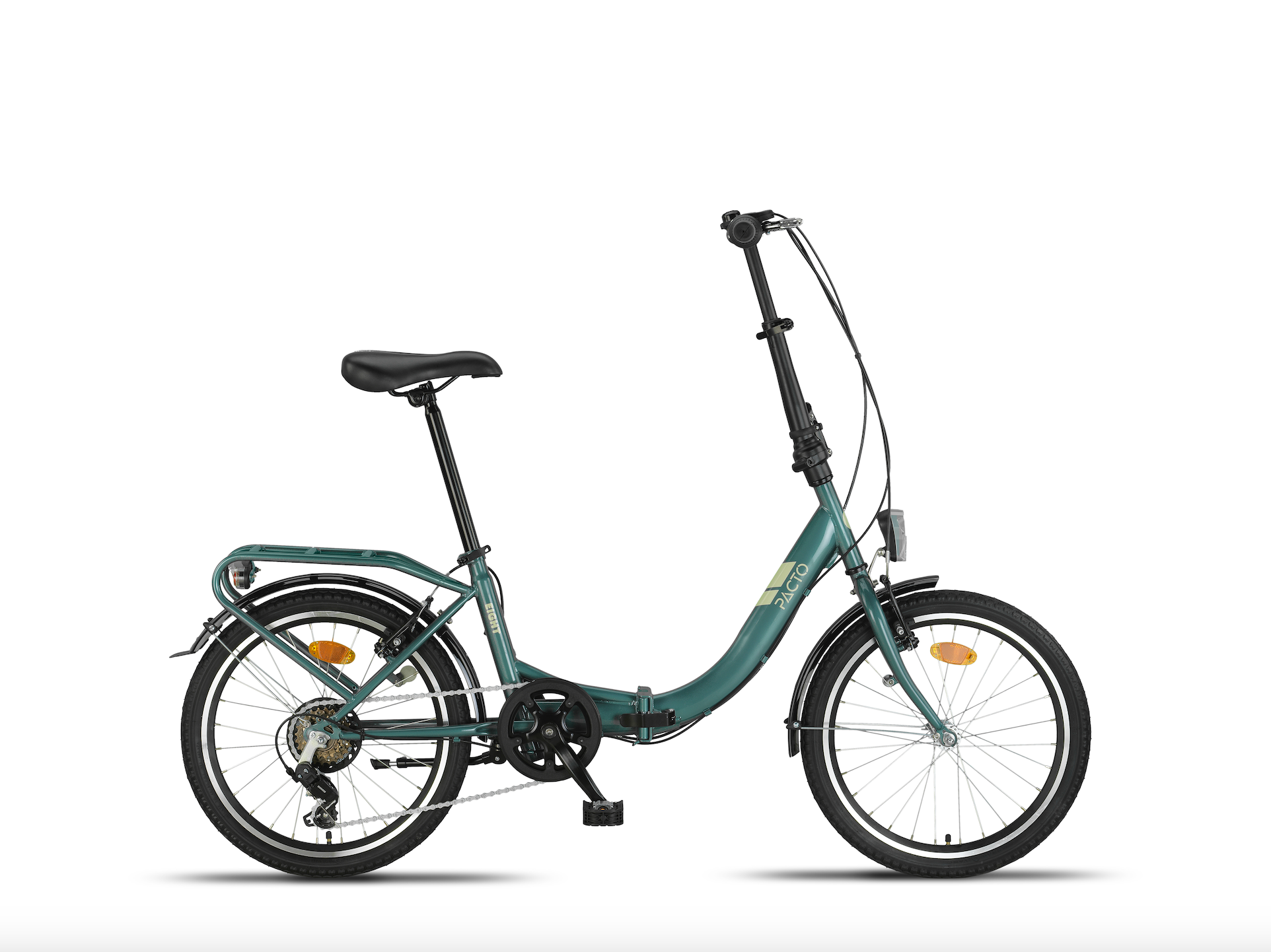 PACTO EIGHT opvouwbare vouwfiets lichtgewicht 20 inch met lage instap en 6 Shimano versnellingen, geschikt voor trein, auto of camper
PACTO EIGHT folding bike – lightweight 20-inch with low step and 6-speed Shimano gears, ideal for train, car or camper travel