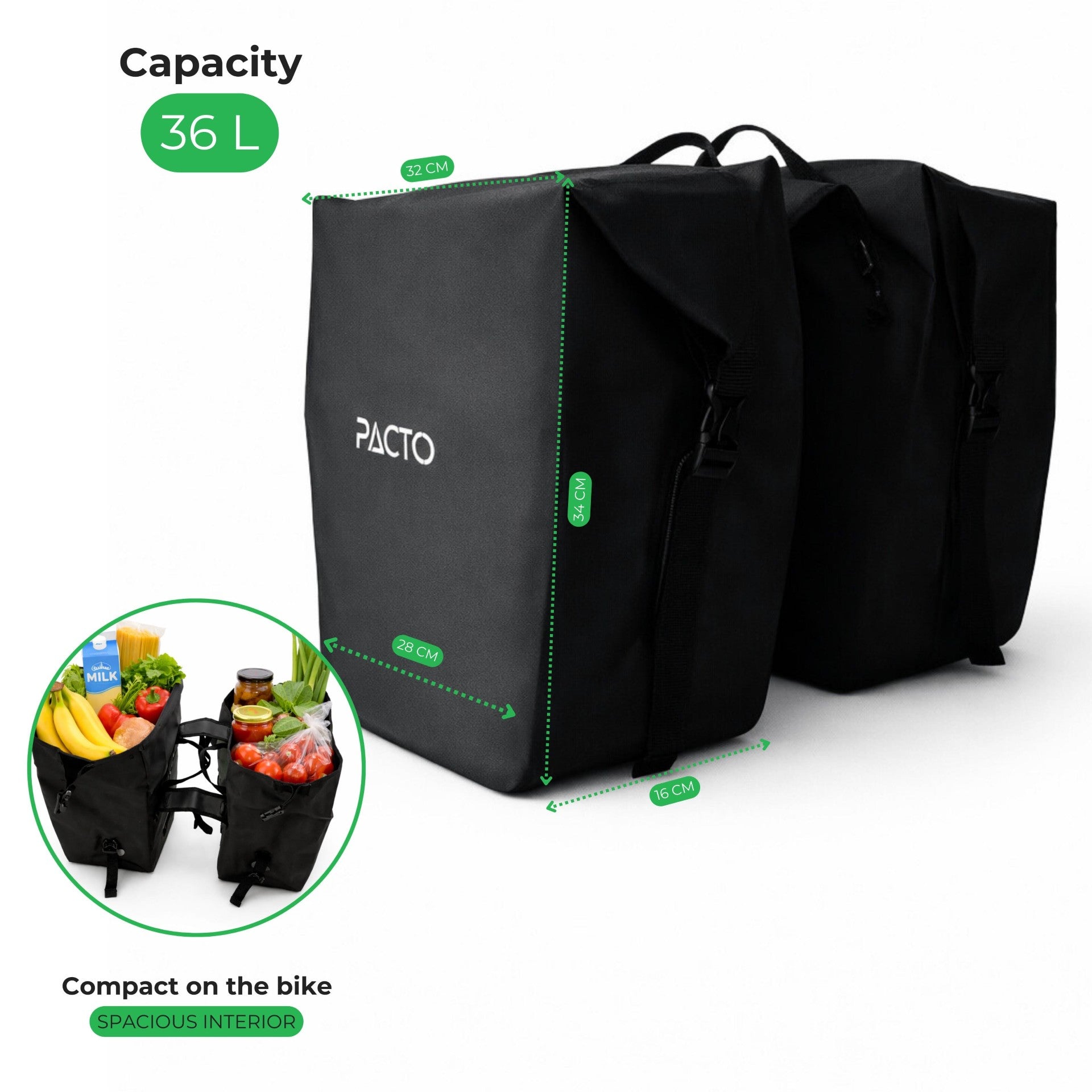 PACTO - Double carrier bag - black - 36L - dubbele - fietstas -