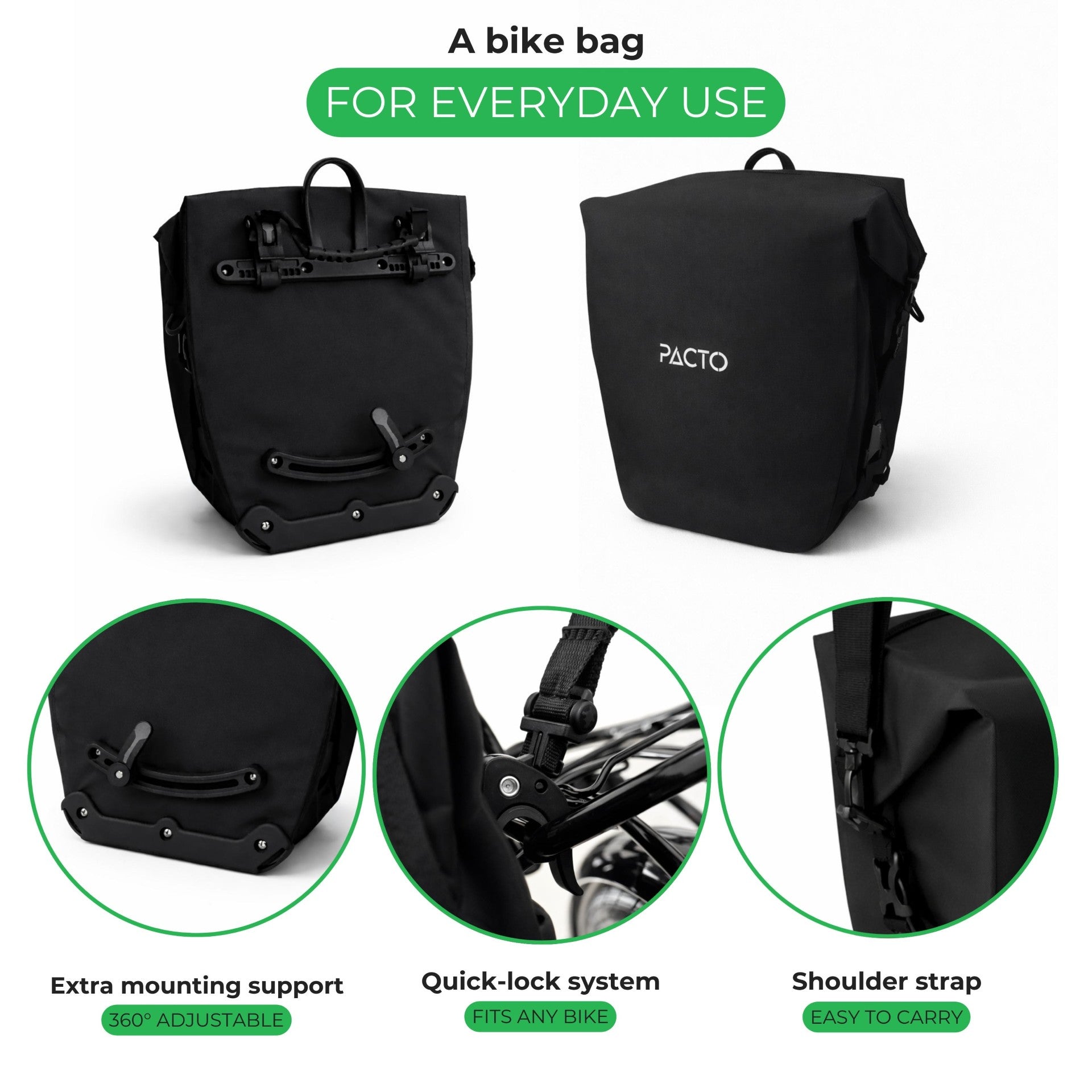 PACTO - Single carrier bag - black - 18L - enkele - fietstas - 
