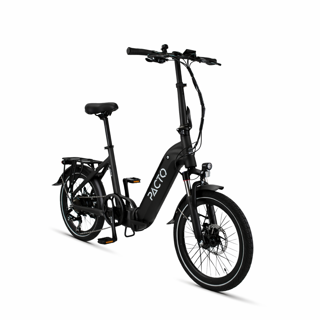 PACTO E-ONE – Elektro-Faltrad – 20 Zoll – Shimano 7-Gang-Schaltung – Tiefeinsteiger-Rahmen – Schwarz