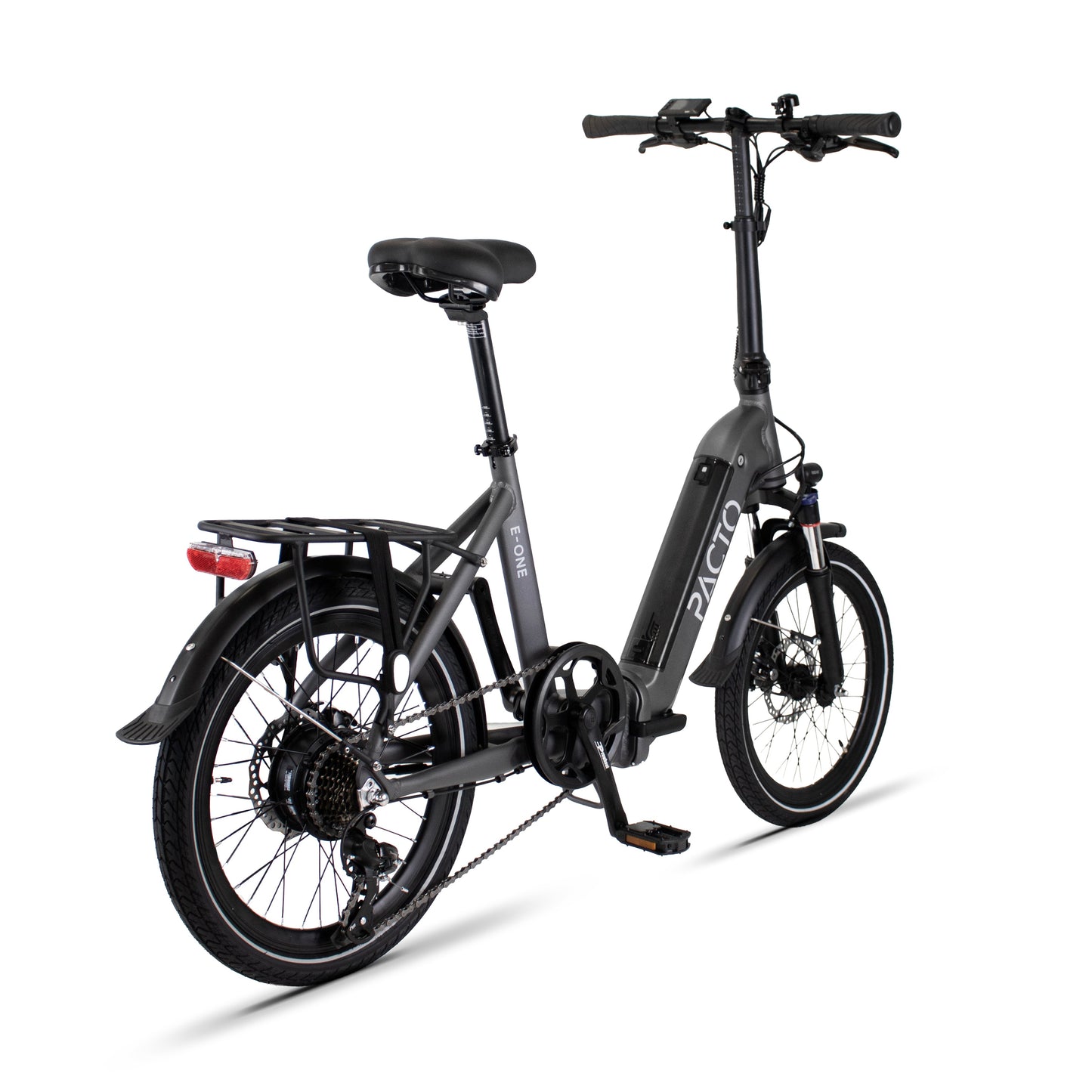 PACTO E-ONE - Elektrische Vouwfiets - 20 inch - Shimano 7 Versnellingen Derailleur - Laag instapframe - Grijs