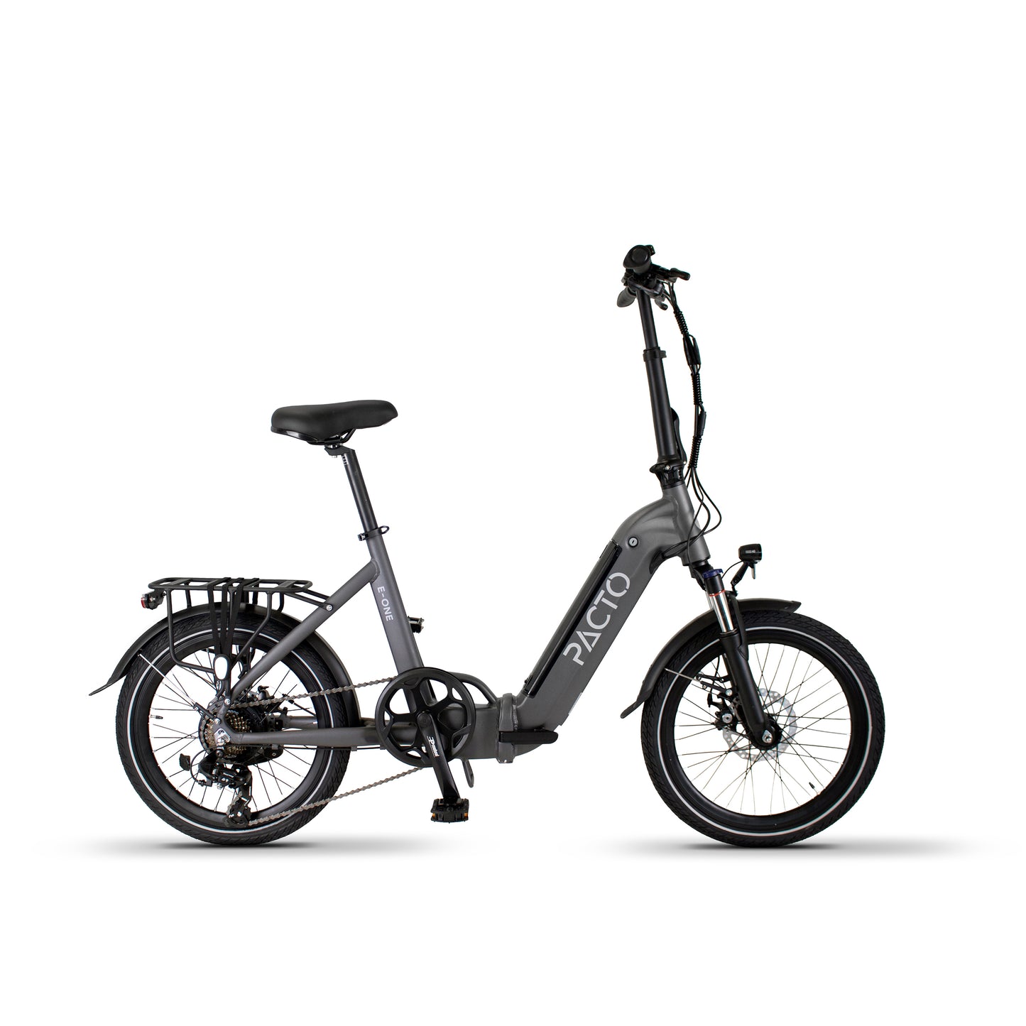PACTO E-ONE – Elektro-Faltrad – 20 Zoll – Shimano 7-Gang-Schaltung – Tiefeinsteiger-Rahmen – Schwarz