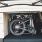 PACTO folding bike vouwfiets opgevouwen in camper ruimtebesparende fiets voor reizen en kamperen