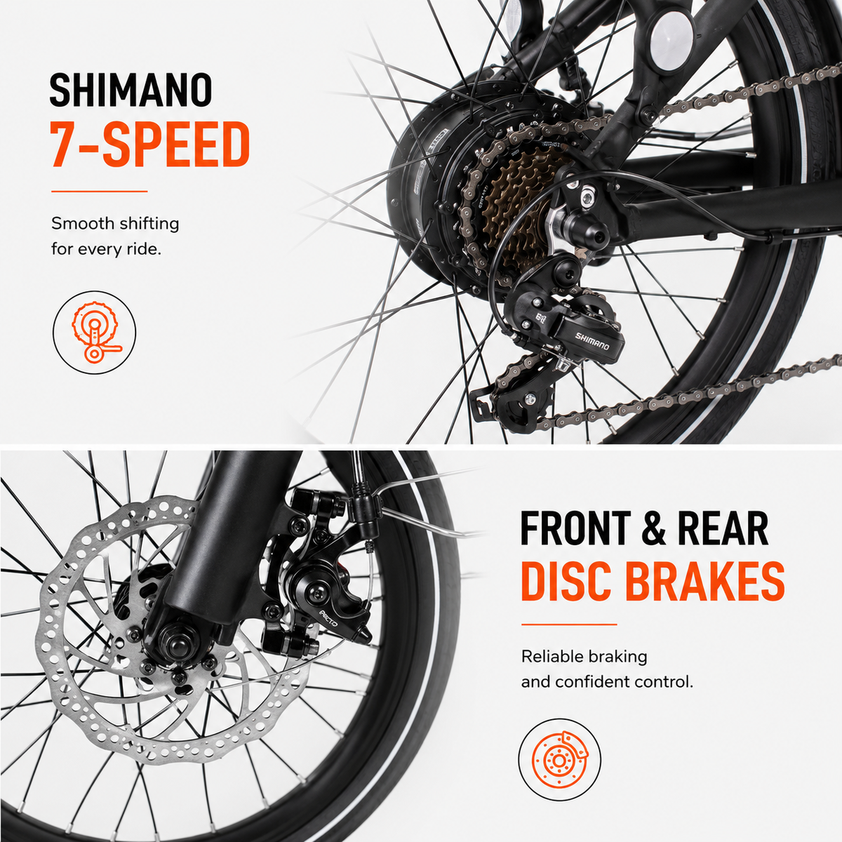 PACTO E-ONE - Electric Folding Bike - 20 inch - Shimano 7 Speed Derailleur - Low entry Frame - Black