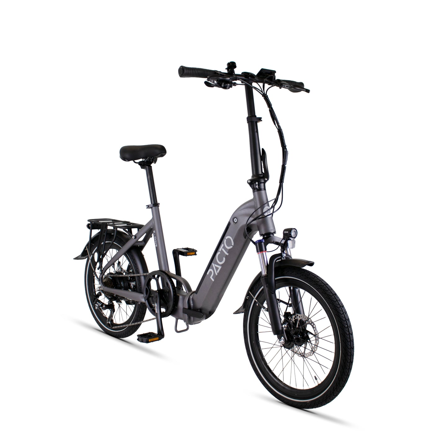 PACTO E-ONE - Elektrische Vouwfiets - 20 inch - Shimano 7 Versnellingen Derailleur - Laag instapframe - Grijs